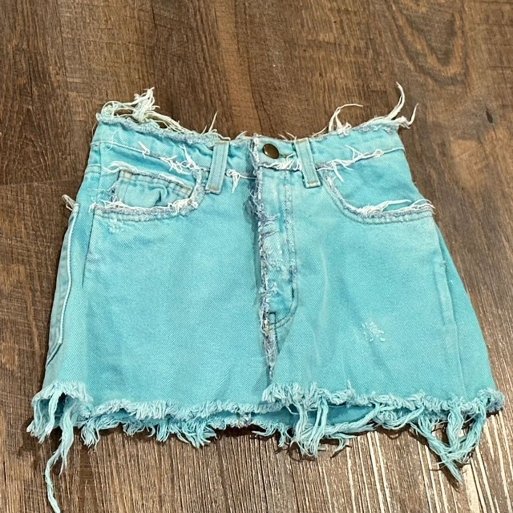 American Apparel Size XS Denim Mini Skirt Medium Wash Distressed Size 25